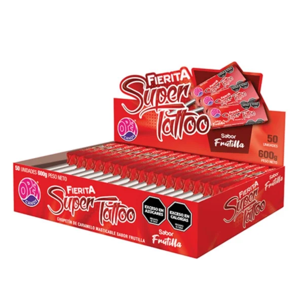 CHUPETINES FRUTILLA SUPER TATOO FIERITA x 50 UNIDADES