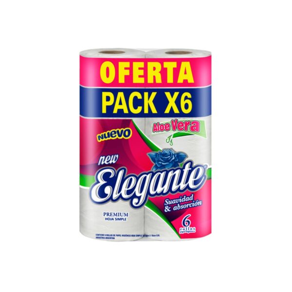 PAPEL HIGIÉNICO ALOE VERA ELEGANTE X6 ROLLOS x 30 mts