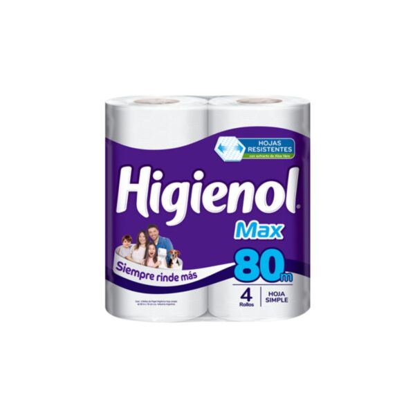 PAPEL HIGIÉNICO HIGIENOL MAX X4 ROLLOS x 80 mts