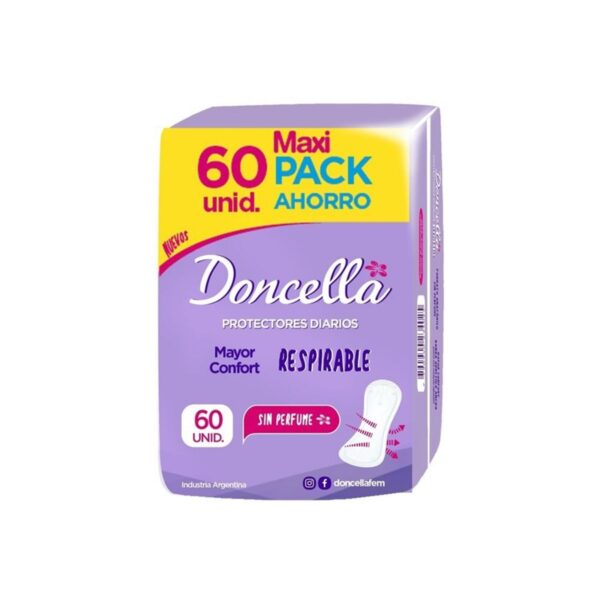 PROTECTORES DIARIOS RESPIRABLE SIN PERFUME DONCELLA X60 UNIDADES