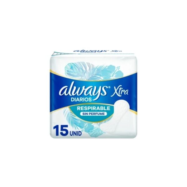 PROTECTORES DIARIOS RESPIRABLE SIN PERFUME ALWAYS XTRA X15 UNIDADES