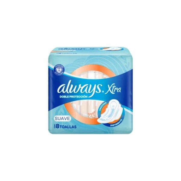 TOALLAS FEMENINAS DOBLE PROTECCIÓN ALWAYS XTRA X8 UNIDADES
