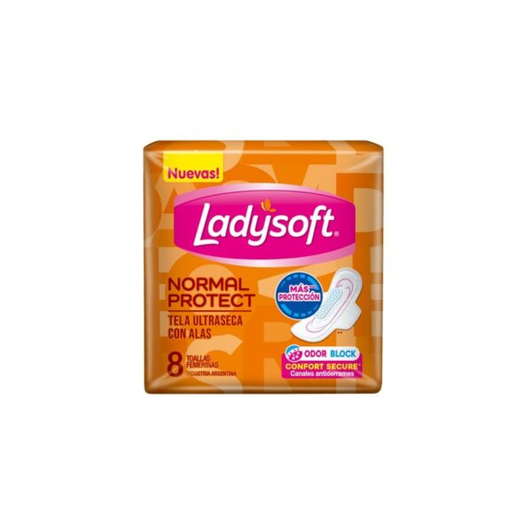 TOALLAS FEMENINAS NORMAL PROTECT ULTRASECA CON ALAS LADYSOFT X8 UNIDADES