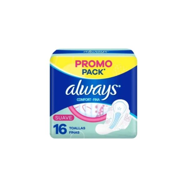 TOALLAS FEMENINAS COMFORT FINA SUAVE ALWAYS X16 UNIDADES