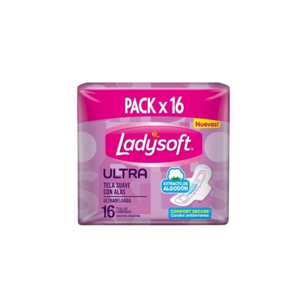 TOALLAS FEMENINAS ULTRADELGADA SUAVE CON ALAS LADYSOFT X16 UNIDADES