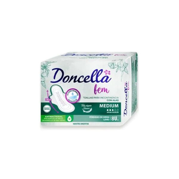 TOALLAS PARA INCONTINENCIA MEDIUM CON ALAS DONCELLA FEM X8 UNIDADES