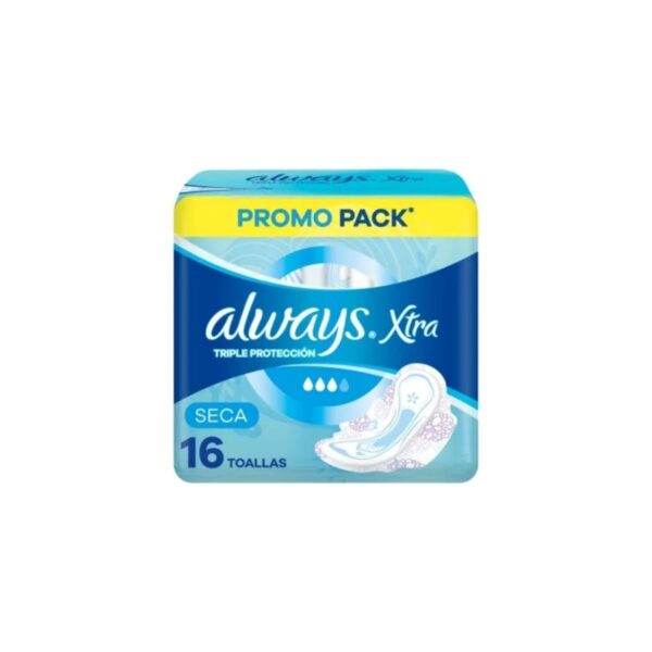 TOALLAS FEMENINAS TRIPLE PROTECCIÓN SECA ALWAYS XTRA X16 UNIDADES