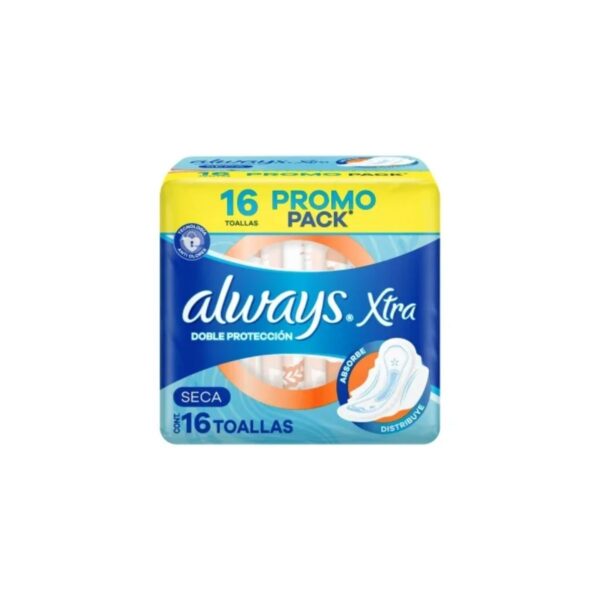 TOALLAS FEMENINAS DOBLE PROTECCIÓN SECA ALWAYS XTRA X16 UNIDADES