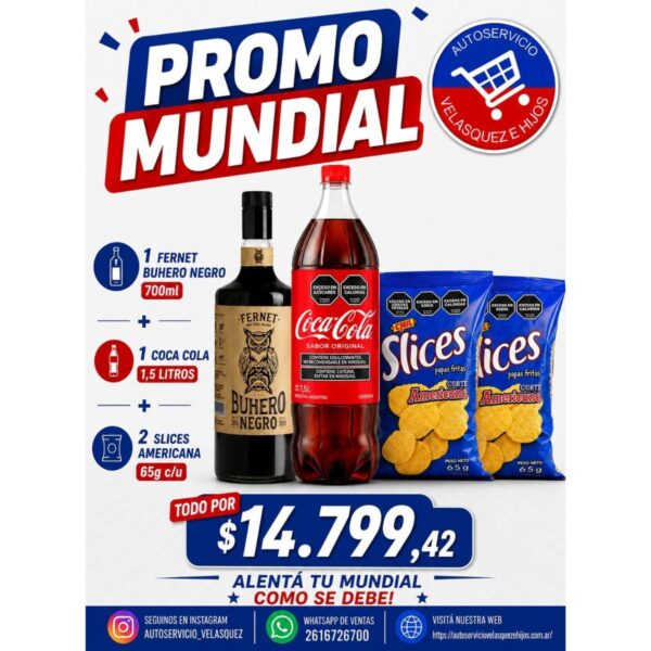 PROMO FERNET BUHERO 700ML+COCA 1,5 + SLICES AMERICANA