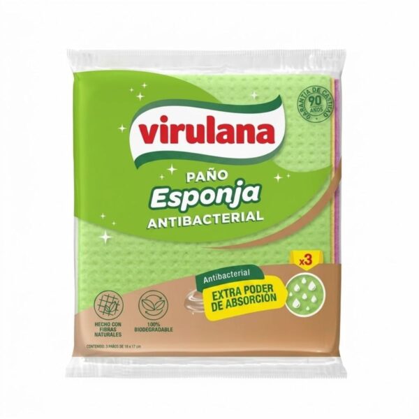 VIRULANA PAÑO ESPONJA ANTIBACTERIAL X3(20)